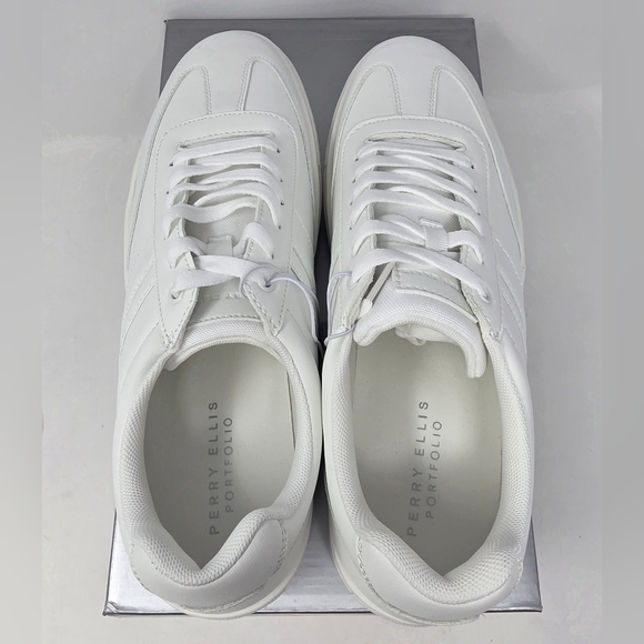 Perry Ellis Portfolio Faux Leather Casual Sneaker White Men\'s Size 10.5 NIB